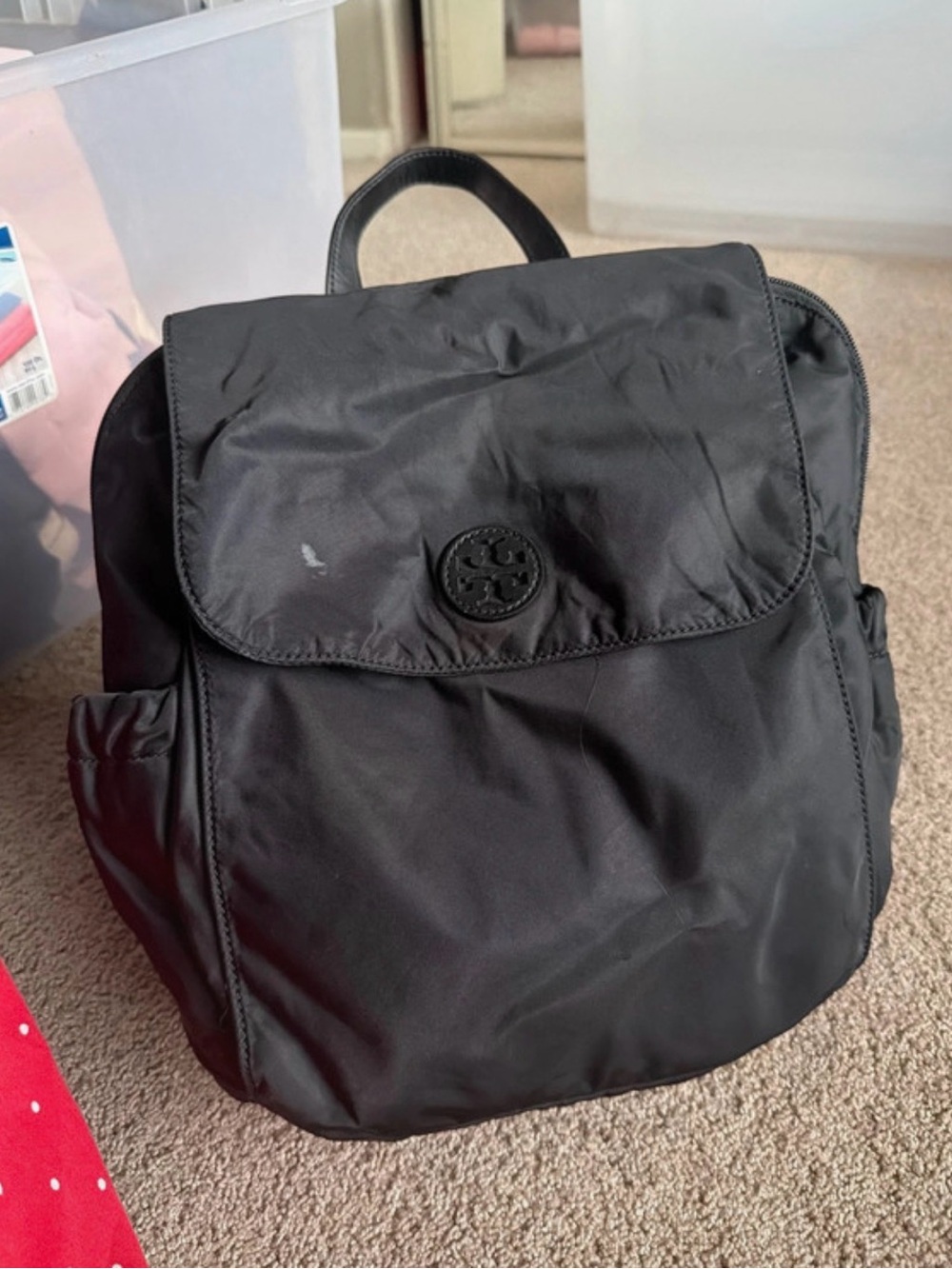 Tory Burch Black Nylon baby Backpack / shoulder with Logo Flap